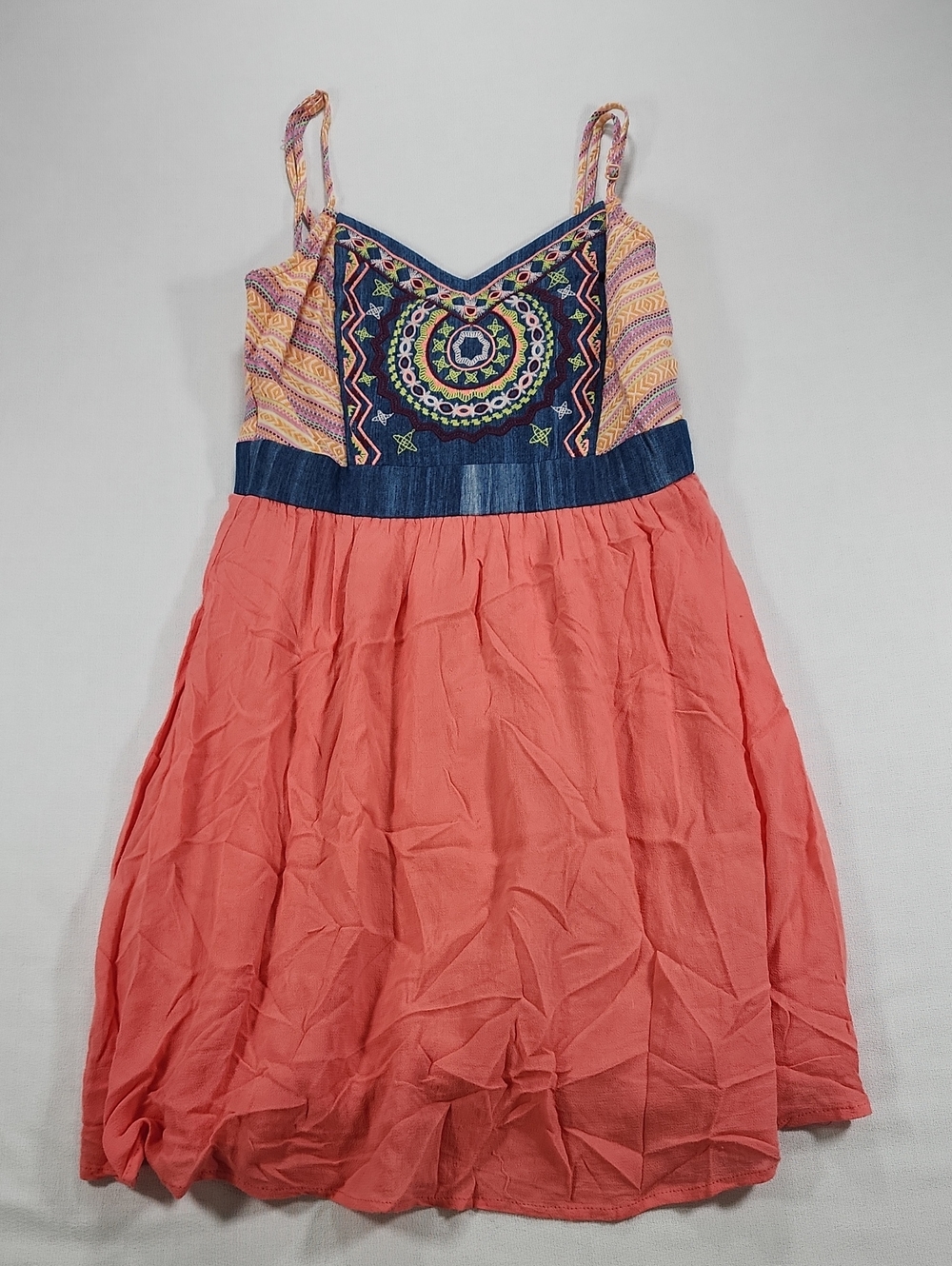 Flying Tomato Coral Sundress with Navy Embroidered Bodice - Picture 1 of 8
